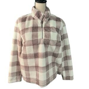Sunday in Brooklyn Anthropologie | Women's Large Plaid Sherpa 1/4 Zip Sz S